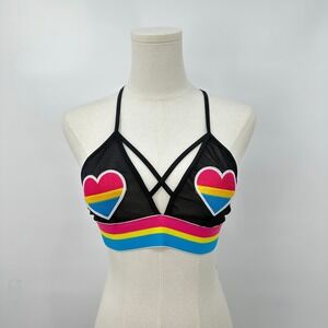 BodyRage Spencers Rainbow Striped Bralette S/M Y2K‎ Festival Rainbow Whimsy